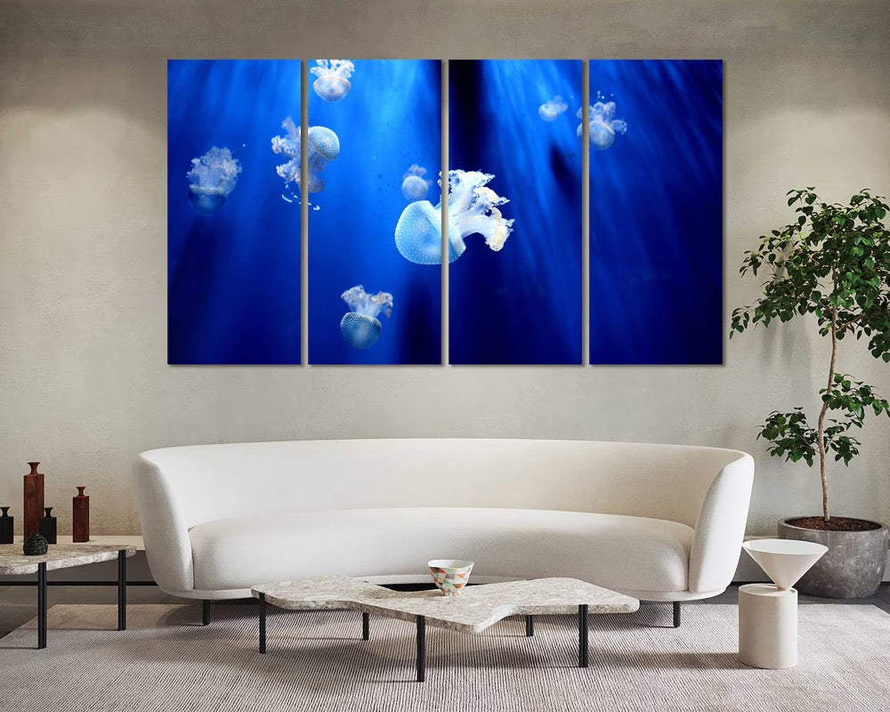 Cute Little Jellyfish Art for Wall, Blue Jellyfish Print on Canvas Decor, Aquarium Design Art Home